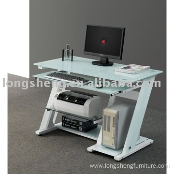 Modern White High Gloss Glass Computer Table